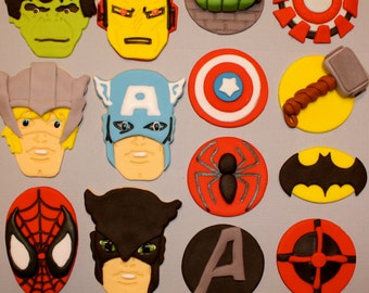SUPER HERO AVENGERS  -  Fondant Cupcake, and Cookie Toppers - 1.5 Dozen
