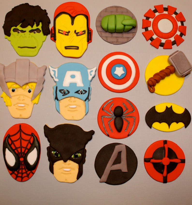 SUPER HERO AVENGERS Fondant Cupcake, and Cookie Toppers 1 Dozen image 1