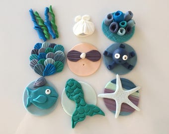 MERMAID SEA DREAM  -  Fondant Cupcake, and Cookie Toppers - 1 Dozen