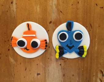 NEMO DORY FISH -  Fondant Cupcake, and Cookie Toppers - 1 Dozen