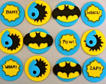 BATMAN and ACCESSORIES -  Fondant Cupcake, and Cookie Toppers - 1 Dozen