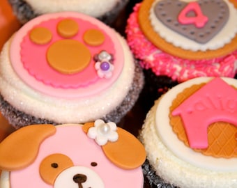 PUPPY DOG LOVER -  Fondant Cupcake, and Cookie Toppers - 1 Dozen