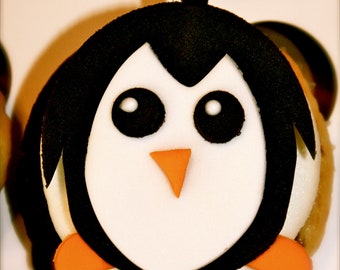 PENGUIN - Fondant Cupcake, and Cookie Toppers - 1 Dozen