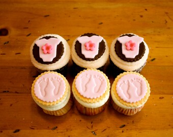 MINI BABY GIRL - Fondant Cupcake, and Cookie Tops - 1 Dozen (for mini cupcake size)