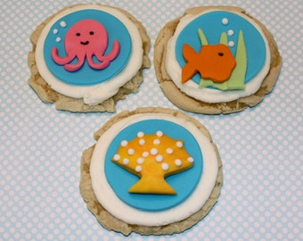 UNDER THE SEA  -  Fondant Cupcake, and Cookie Toppers - 1 Dozen