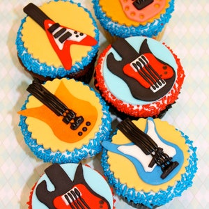 Fondant ROCK STAR GUITAR - Cupcake, and Cookie Toppers - 1 Dozen