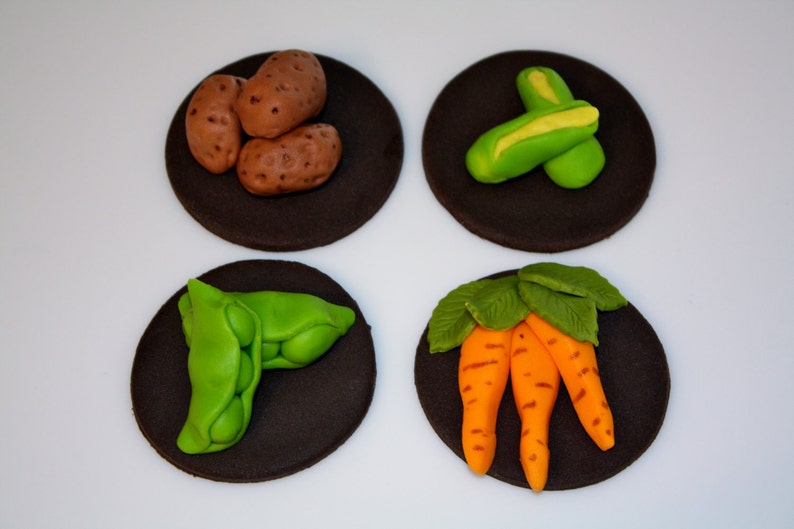 VEGETABLES Fondant Cupcake, and Cookie Toppers 1 Dozen image 1