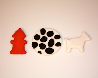 FIRE FIGHTER, Dog, and Fireman Fondant Cupcake Toppers - 1 Dozen,