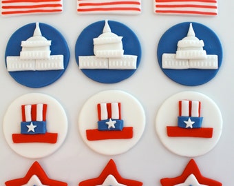 4TH OF JULY/PATRIOTIC  -  Fondant Cupcake, and Cookie Toppers - 1 Dozen