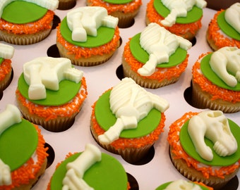 DINOSAUR BONES -  Fondant Cupcake, and Cookie Toppers - 1 Dozen