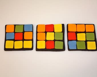 80S RUBIX CUBE -  Fondant Cupcake, and Cookie Toppers - 1 Dozen