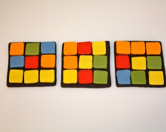 80S RUBIX CUBE -  Fondant Cupcake, and Cookie Toppers - 1 Dozen