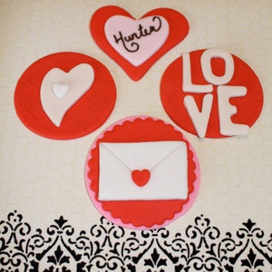 ROMANTIC LOVE LETTER Fondant Cupcake, and Cookie Toppers 1 Dozen image 1