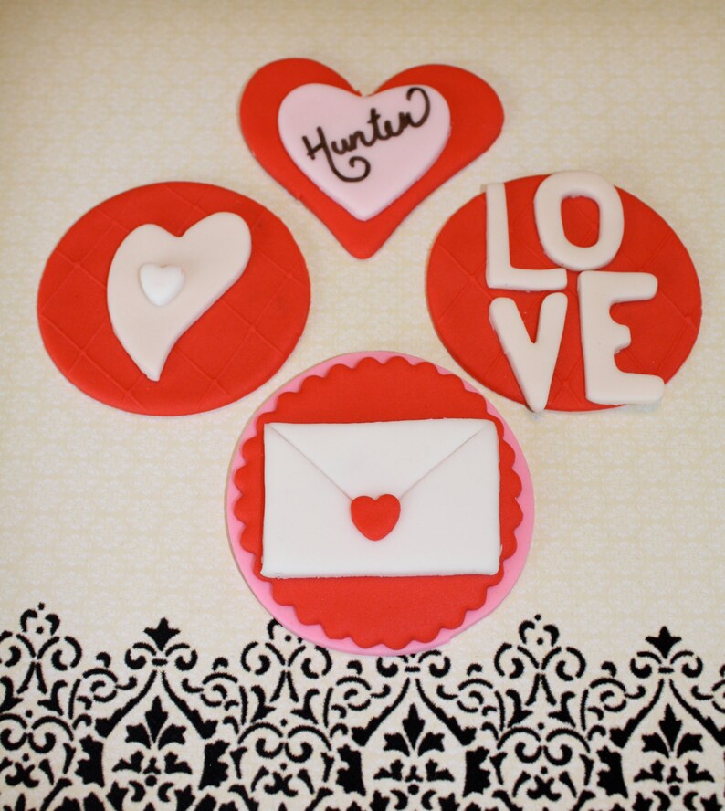 ROMANTIC LOVE LETTER Fondant Cupcake, and Cookie Toppers 1 Dozen image 1