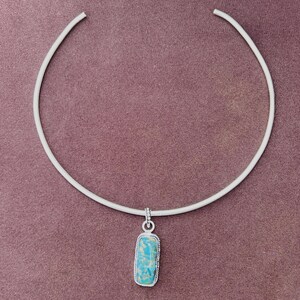 925 Sterling Silver Turquoise Pendant, Rectangular Blue Stone Necklace Charm, Handmade Boho Statement Jewelry Gift for Women