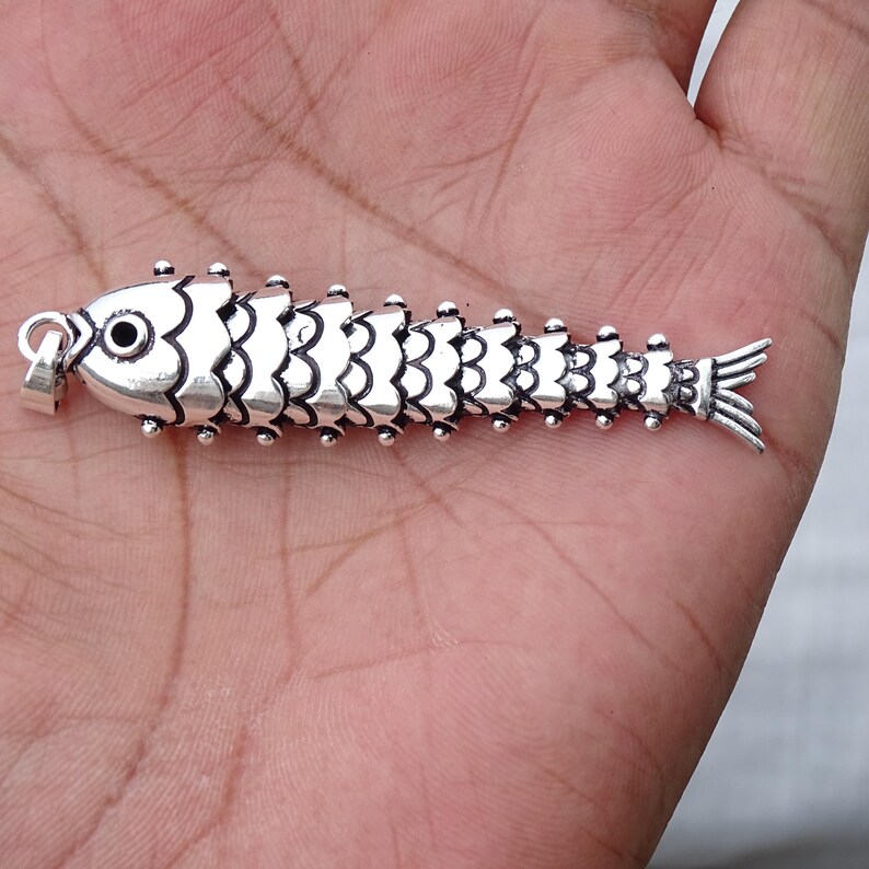 925 Sterling Silver Articulated Fish Pendant, Flexible Fish Bone ...