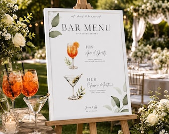 Insegna per cocktail personalizzata per il menu del bar del matrimonio floreale, matrimonio elegante per lui e per lei, menu cocktail, insegna per il bar del matrimonio, matrimoni invernali 2026