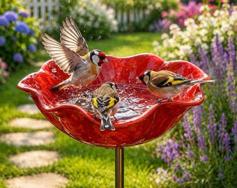 Flower Shaped Bird Bath Garden Stake/Bird Water Feeder/Outdoor Floral Water Dish for Birds/Outdoor Flower Garden Decor Gift