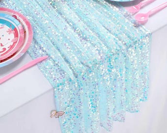 180x30cm Sequined Mermaid Table Runner Glitter Party Decor for Birthday Wedding Celebration