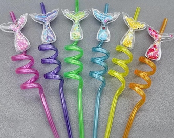 6PCS Mermaid Tail Spiral Reusable Straws Beach Drink Decoration Summer Party Supplies