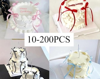 10 to 50PCS Bow Cake Toppers Coquette Bowknot Ribbon Party Decorations Bridal Dessert Picks