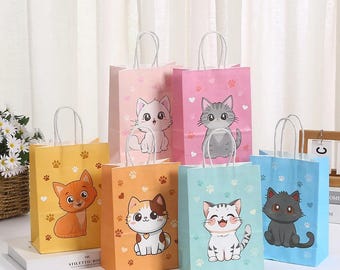 6PCS Pink Colorful Paper Candy Gift Bags with Handles Birthday Party Favor Bags Decoration