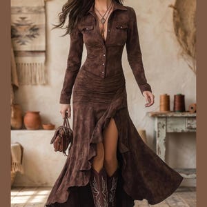 vintage retro western cowboy style casual long sleeve dress Stetson Women's Vintage Tapestry Print Dress