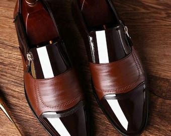 Elegante braune und schwarze Herren-Slipper