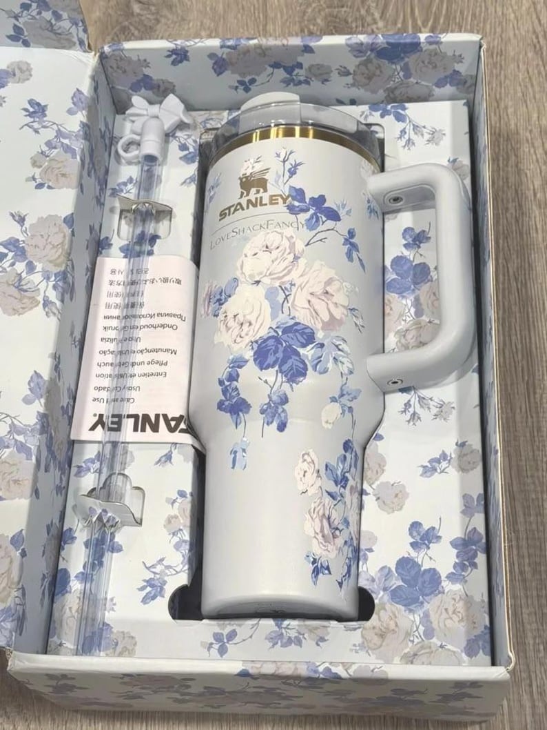Stanley x LoveShackFancy 40 oz Quencher Ribbon Rosa Blue Floral Tumbler (NIB) image 1
