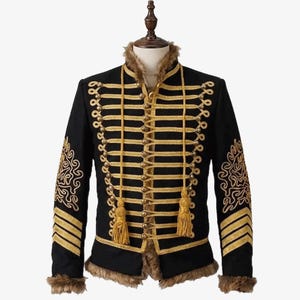 Men's 18th Century Napoleonic Hussar Jacket Military Uniform Tunic Pelisse Jimi Hendrix Jacket