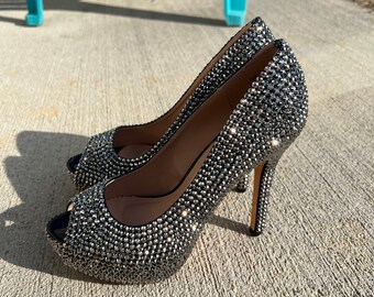 Crystallized Peep Toe High Heels