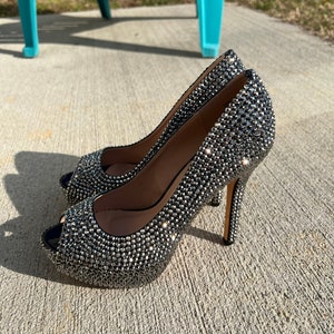 Crystallized Peep Toe High Heels image 1