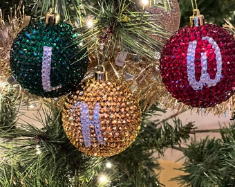 Set of Hand Embellished Custom Initial Christmas Tree Ornament