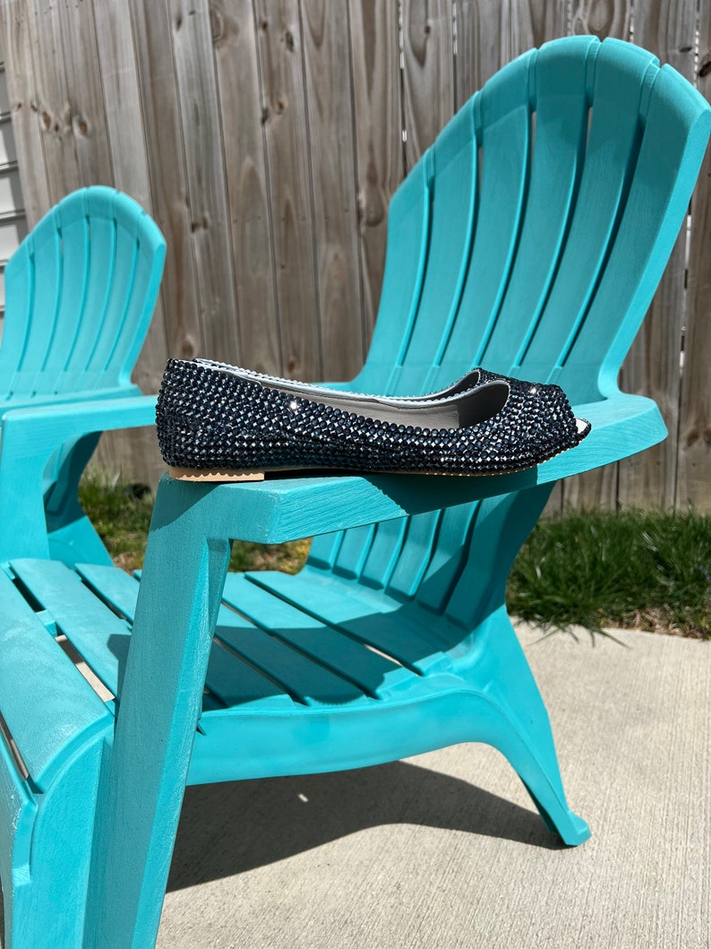 Embellished Navy Blue Peep Toe Flats image 1