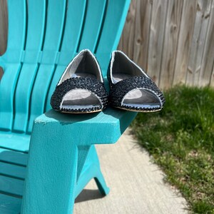 Embellished Navy Blue Peep Toe Flats image 4