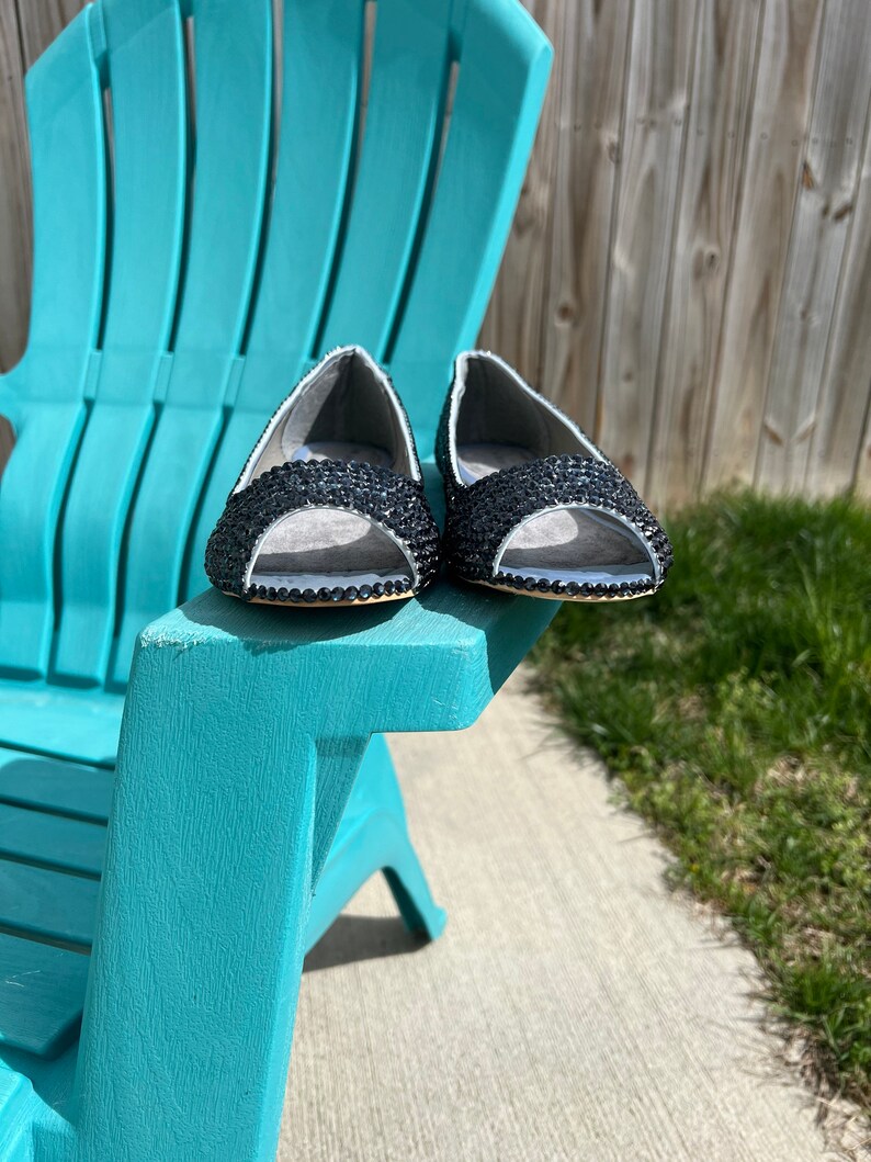 Embellished Navy Blue Peep Toe Flats image 4