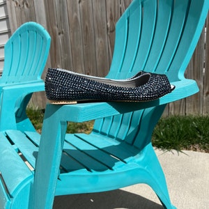 Embellished Navy Blue Peep Toe Flats image 2