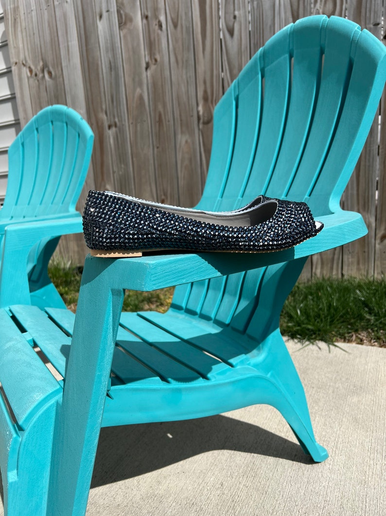 Embellished Navy Blue Peep Toe Flats image 2