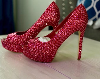 Two Tone Crystallized Peep Toe High Heels