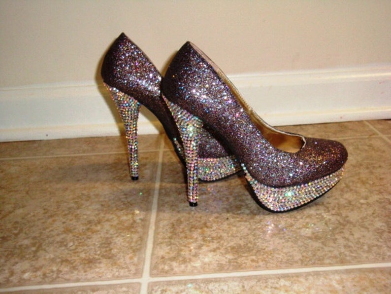 Crystallized Gunmetal High Heels Etsy