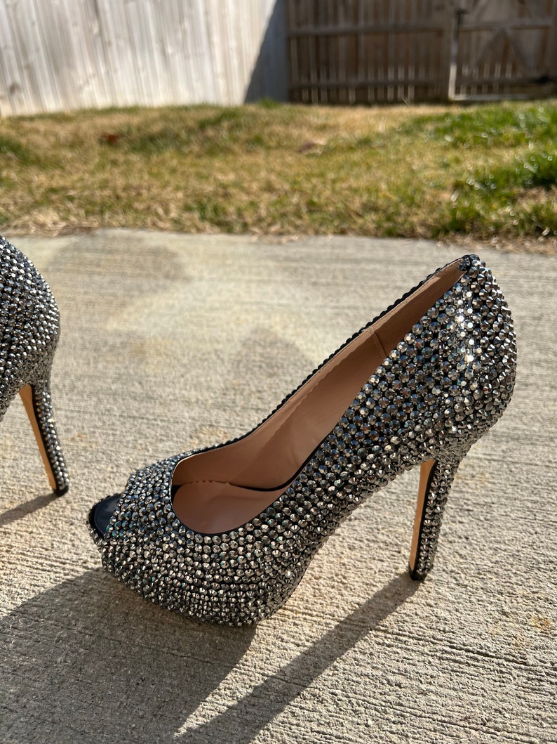 Crystallized Peep Toe High Heels image 4