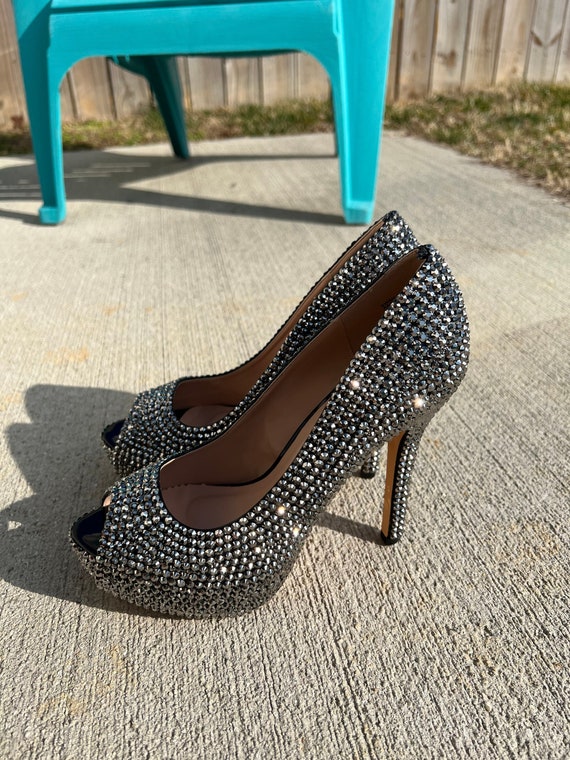 Sparkly Rhinestone Glitter Diamond Platform Ankle Bracelet Open Toe High  Heel | Open toe high heels, High heels shopping, Woven shoes