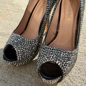 Crystallized Peep Toe High Heels image 5