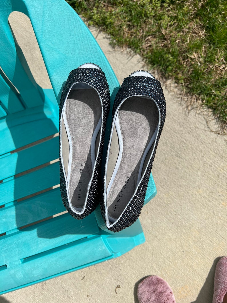 Embellished Navy Blue Peep Toe Flats image 3