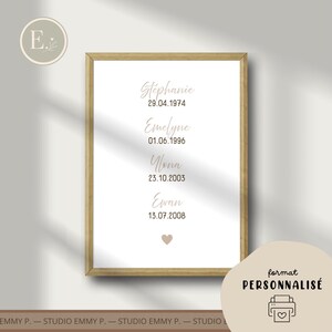 Affiche Personnalisée Notre Famille | Fichier Numérique | Cadeau Famille | Prénoms & Dates | Décoration Murale Minimaliste