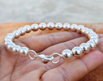 Bracciale in argento sterling 925, bracciale a sfere in argento fatto a mano, gioielli minimalisti,