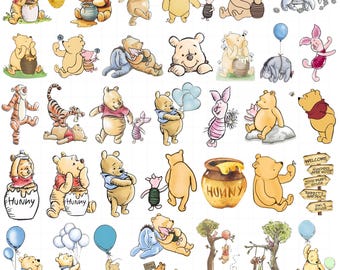 Classic Winnie The Pooh PNG SVG Clipart Bundle, Printable, Boy Birthday Instant Digital Download, Vintage Pooh Baby Shower