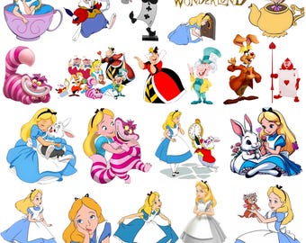 Alice in Wonderland SVG PNG Bundle, Queen of Hearts, Mad Hatter, Cheshire Cat, Red Queen, White Rabbit Clipart, T-Shirt Design Digital Files