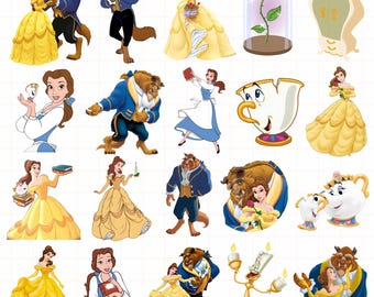 Beauty and Beast PNG Bundle, Princess Belle Clipart, Beast Cartoon PNG, Fairy Tale Birthday Party Decor, Digital Download