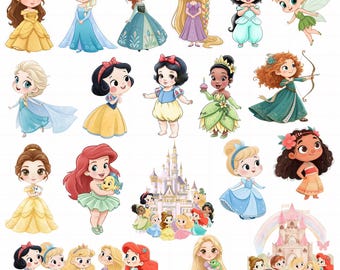 Cute Baby Princess Watercolor Clipart, Hand Drawn, Cute Cartoon, Little Cute Princess, Baby Shower, Princess Cliparts, Baby Princess